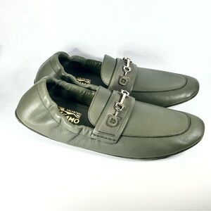 New Salvatore Ferragamo Asture Green Leather Gancini Bit Loafer Mens Size 8